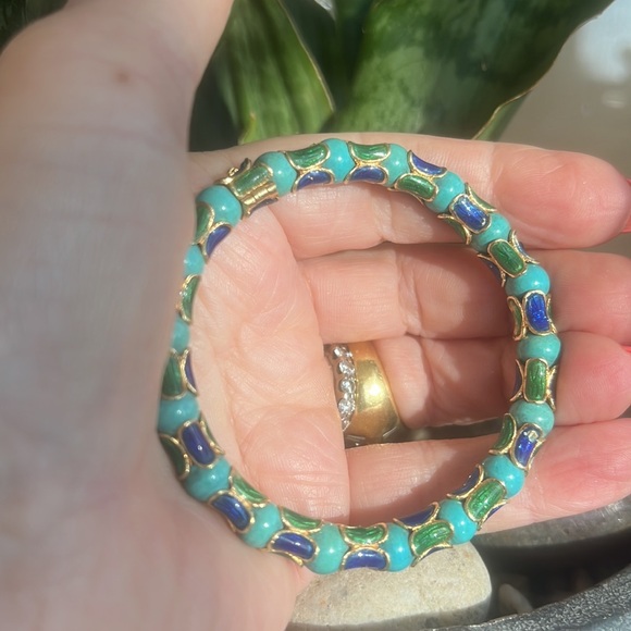 18 karat gold enamel and turquoise bracelet - Picture 10 of 14